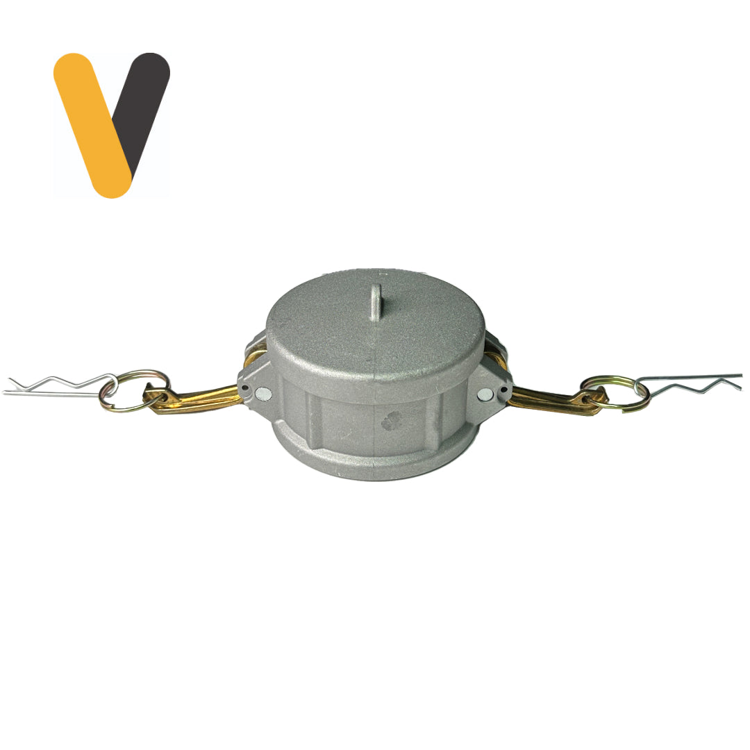 Acople Camlock Aluminio Tipo DC Tapa instalado en planta industrial