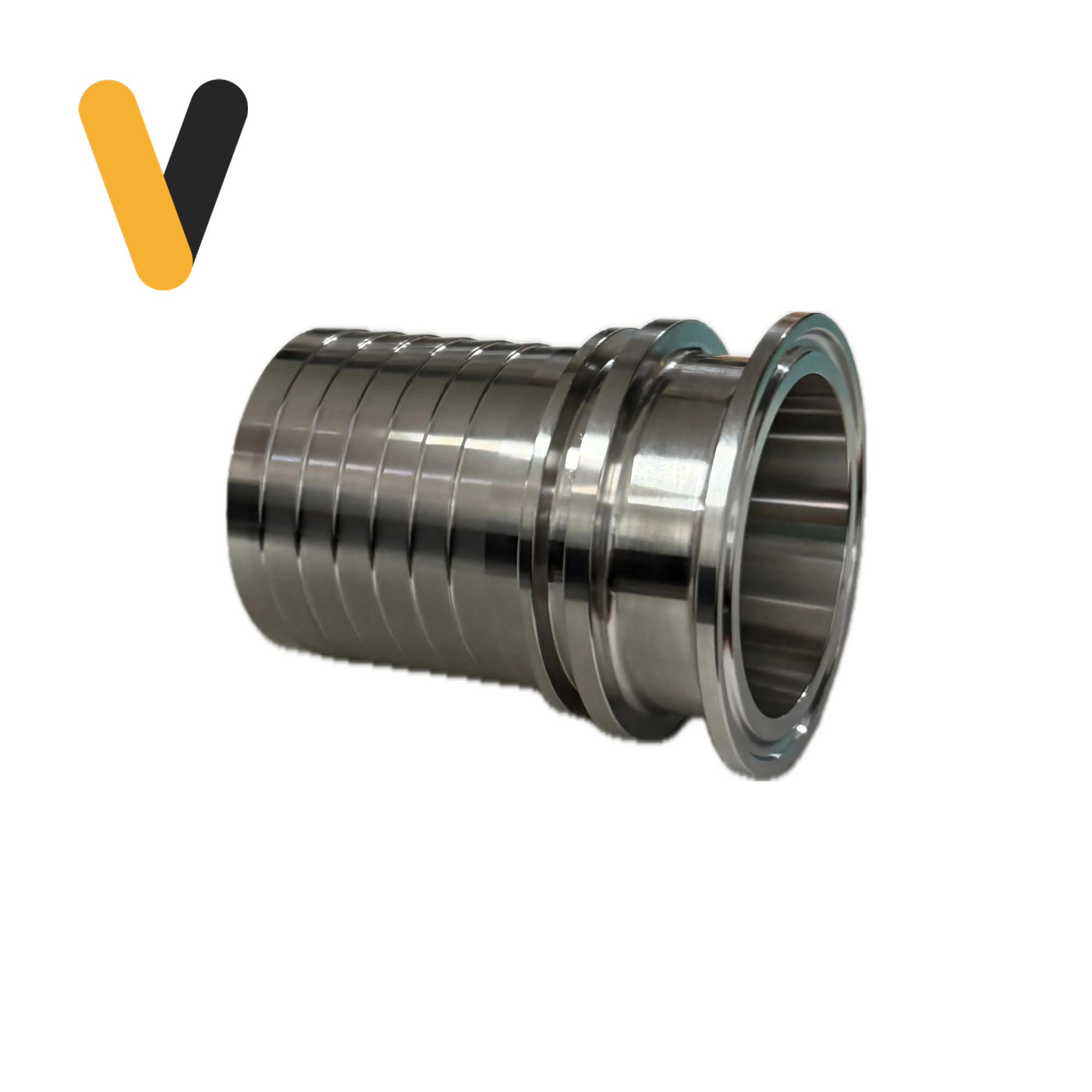 Espiga con cuello para clamp SS304 — detalle del ferrule Tri-Clamp y la espiga para manguera