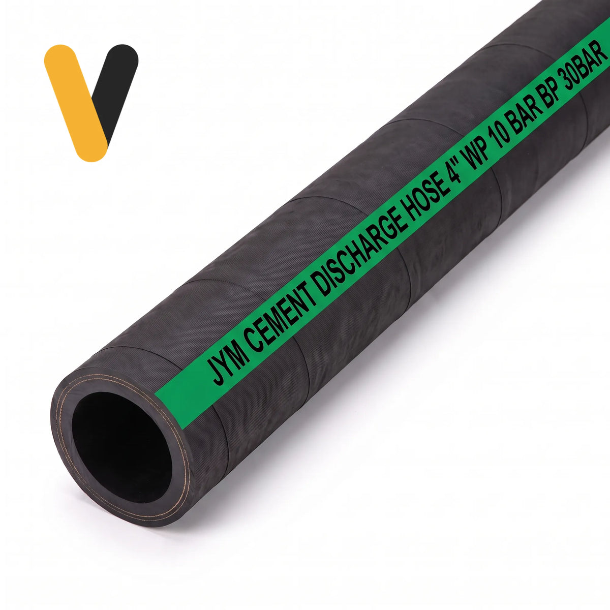 Manguera negra con banda verde para descarga de cemento y abrasivos de 4 pulgadas, 10 BAR