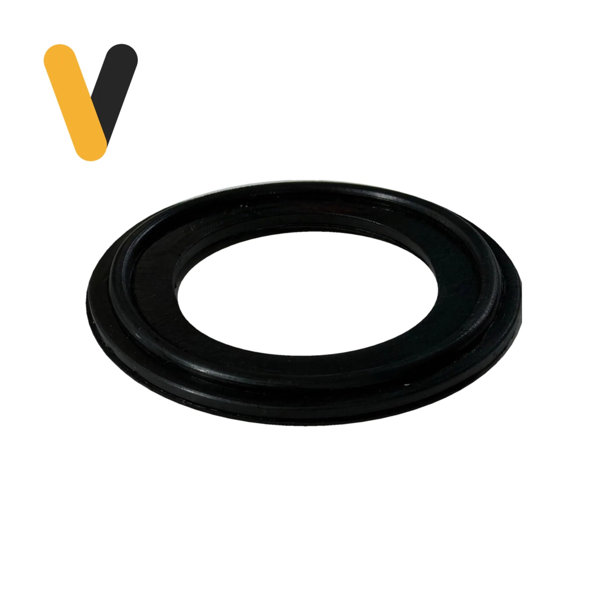 Sello Sanitario Clamp Viton (FKM) — junta Tri-Clamp negra, vista 3/4