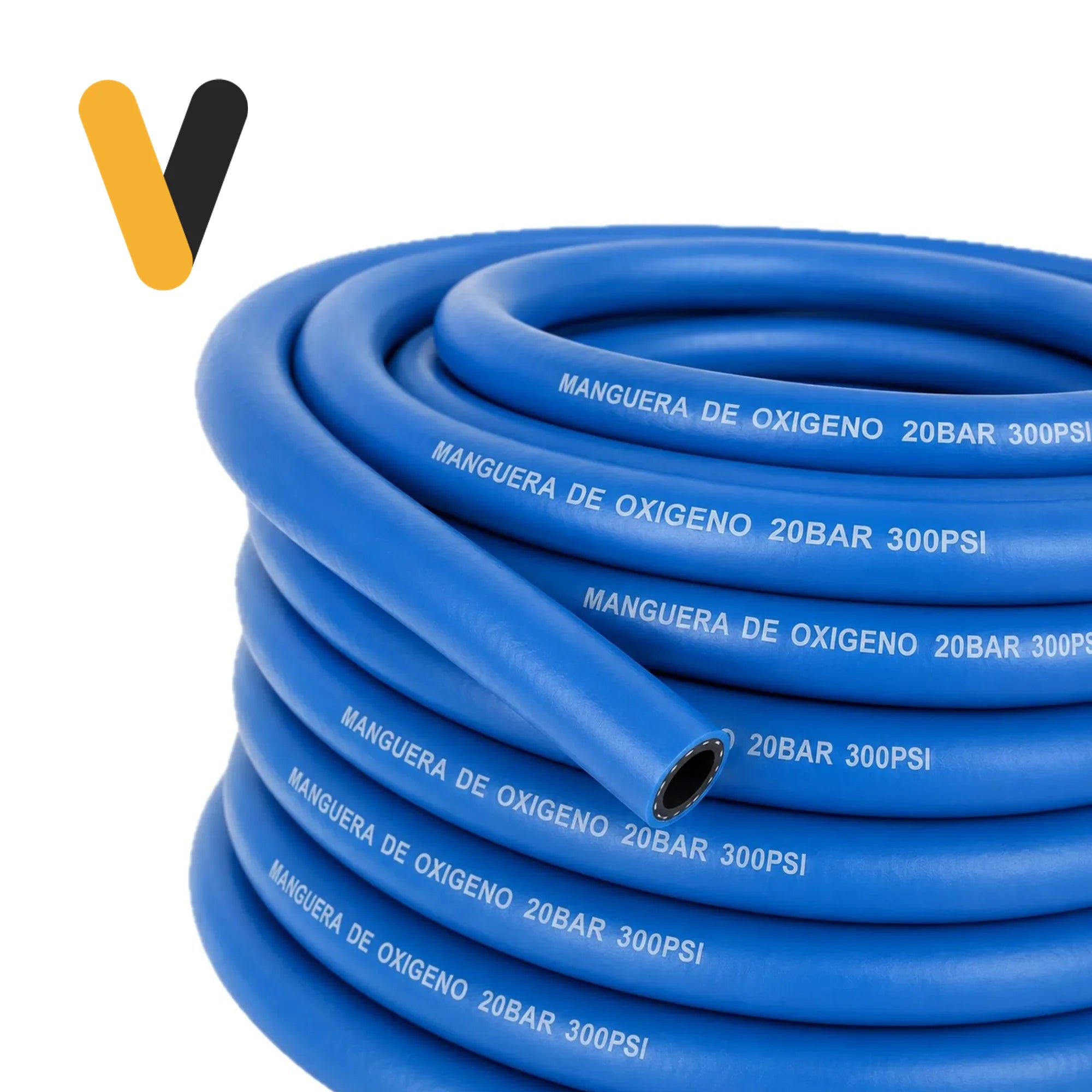 Manguera azul para oxígeno 1/4 con impresión 20 BAR 300 PSI para oxicorte y soldadura