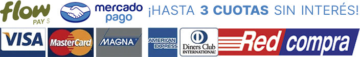 Medios de pago: Visa, MasterCard, Magna, American Express, Diners Club y Redcompra